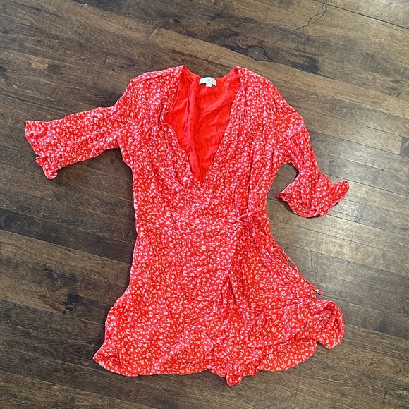 Loft Orange Floral Wrap Romper Dress Size Large - Picture 1 of 8